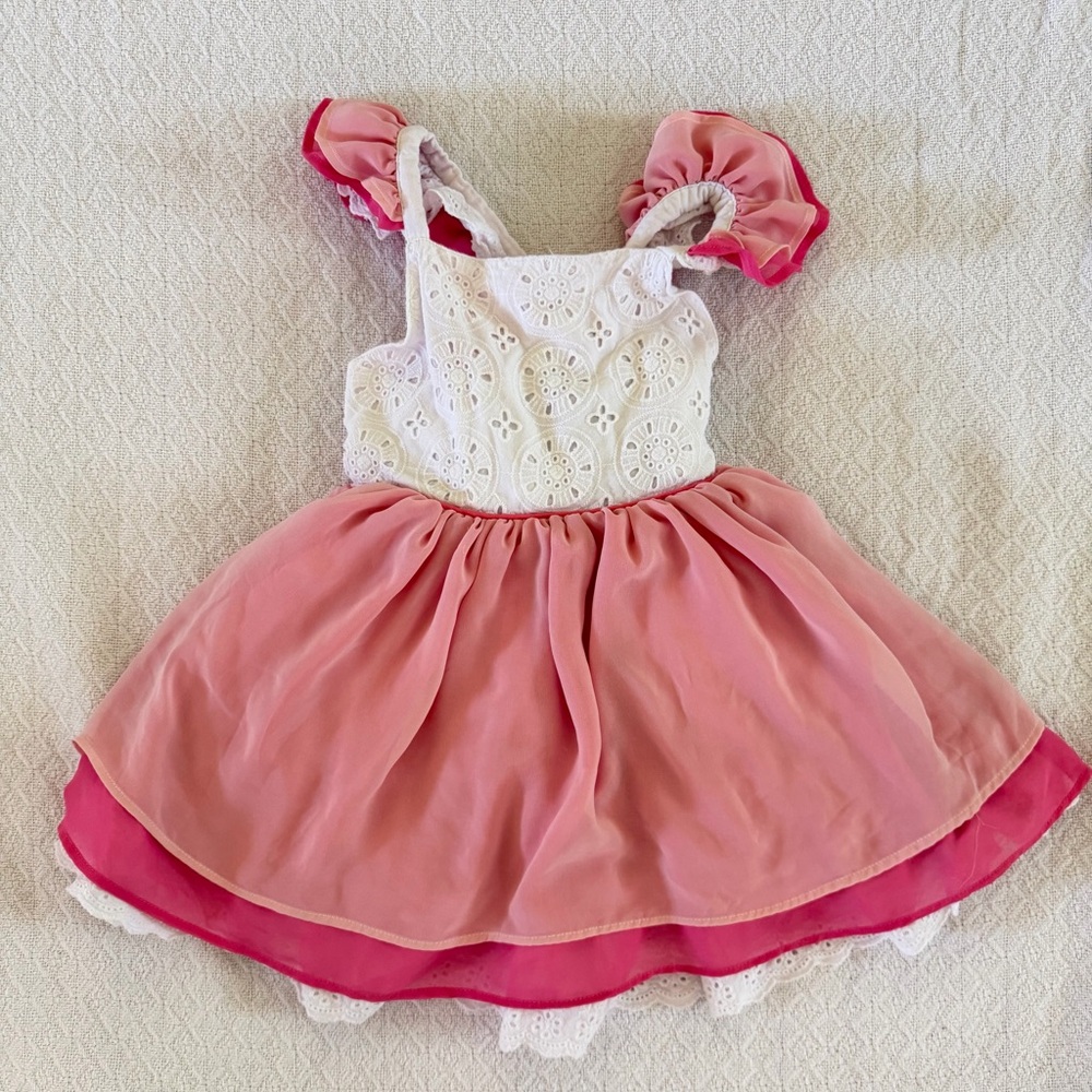 Love + Grow White Eyelet Tunic Top with Pink Ruffle Straps